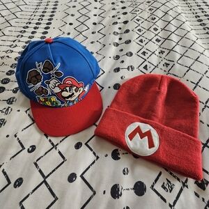 Kids Nintendo Super Mario Bros Red Beanie And Snapback Hat Bundle, Size OS